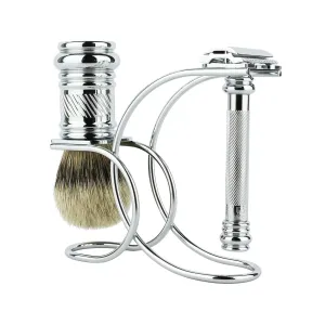 Merkur Merkur Razor Set 3-pieces (Razor 38 001, Shaving Brush, Stand), Bright Chrome, 1 ct.