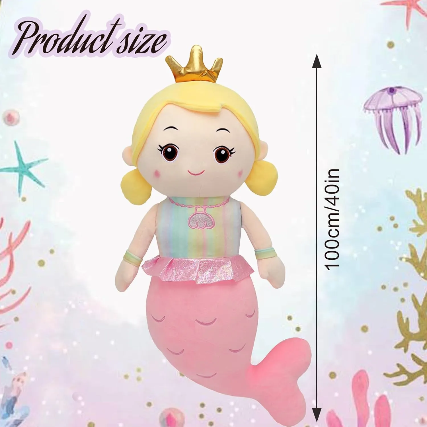 Mermaid Stuffed Animal Plush Pillow Toy 39.in Mermaid Doll Stuffy Plushie Life Size Giant Mermaid Body Pillows Doll for Girls Kids
