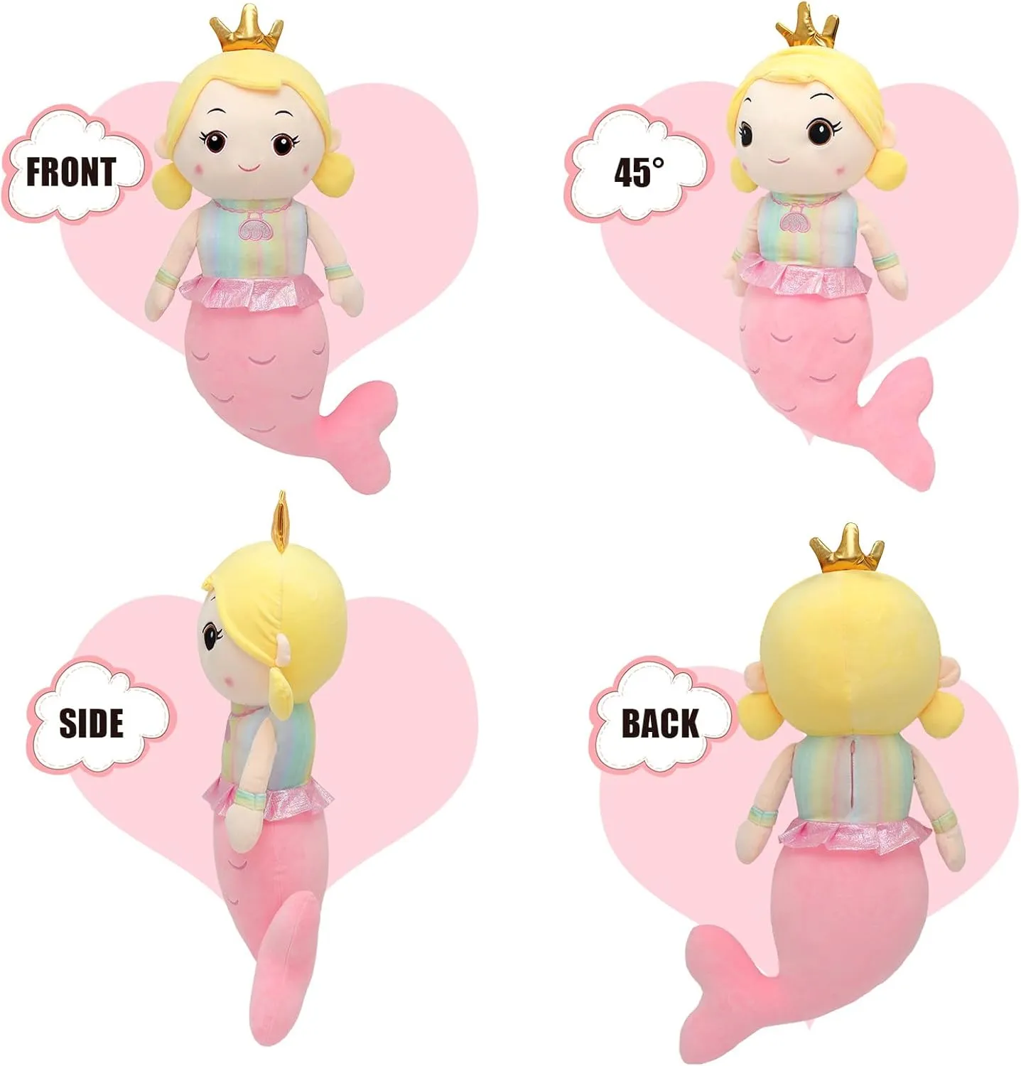 Mermaid Stuffed Animal Plush Pillow Toy 39.in Mermaid Doll Stuffy Plushie Life Size Giant Mermaid Body Pillows Doll for Girls Kids