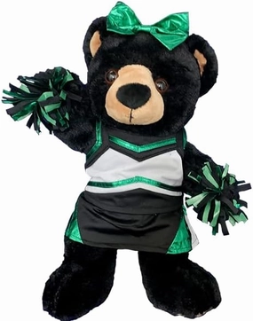 Metallic Green and Black Cheerleader Outfit for 6-10 Inch Stuffed Animals and Plush Dolls Mini Pom Pom Uniform Dress for Bears, Bunnies, and Small Plushies Toy Costume for Kids Dress Up