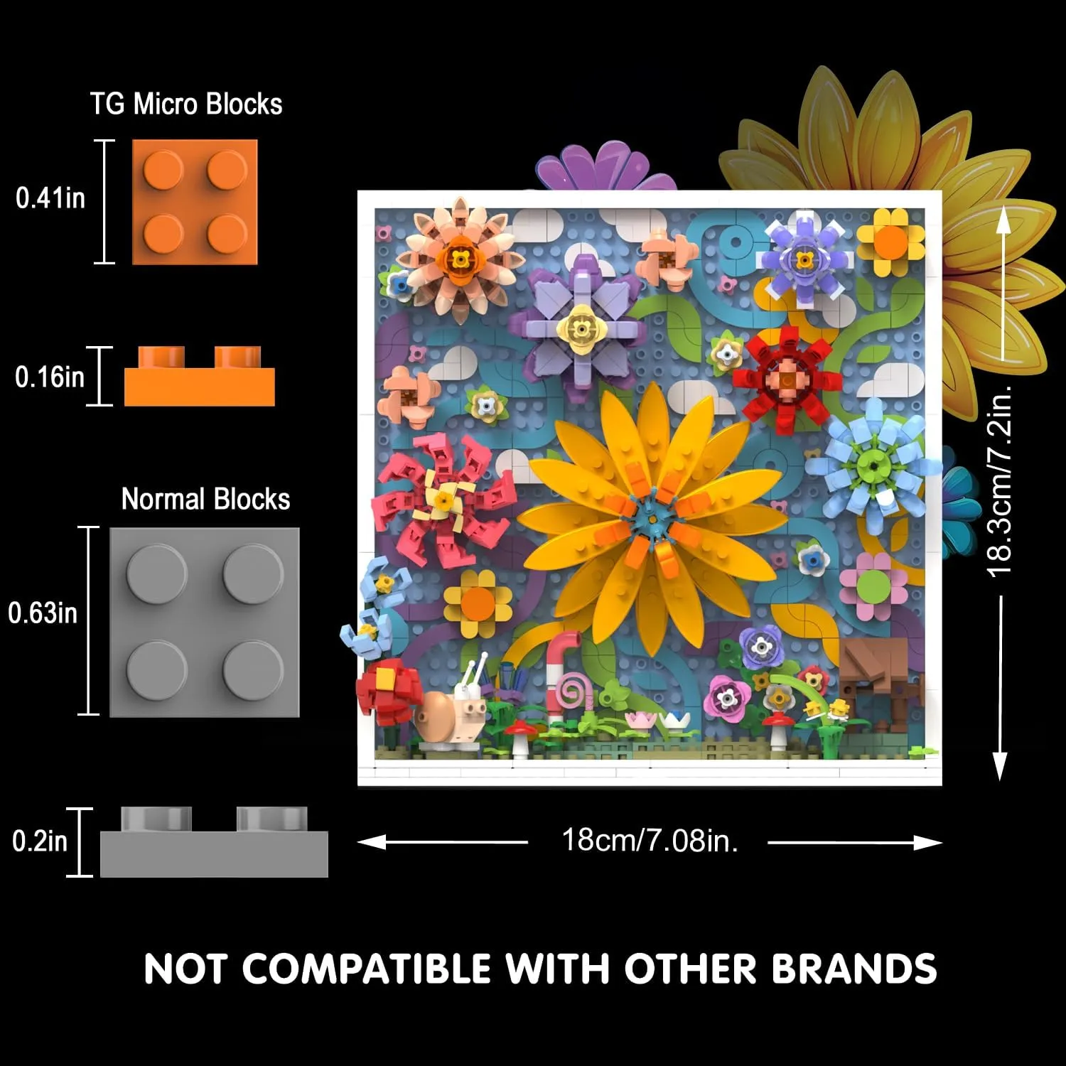 Micro Brick Flower World Building Set, 3D Floral Wall Art Home Office Decoration or Table Display, Creative Building Craft Set, Ideas Gift Building Toy for Adults,Teens Ages 8  Kids