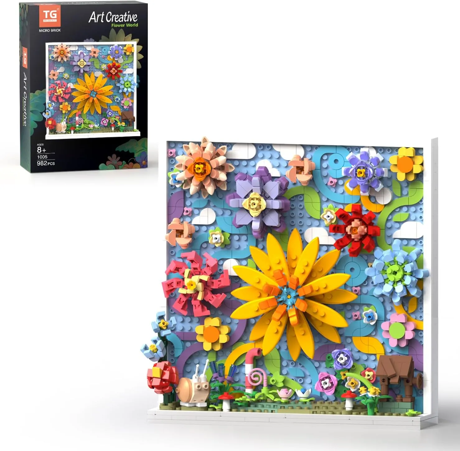 Micro Brick Flower World Building Set, 3D Floral Wall Art Home Office Decoration or Table Display, Creative Building Craft Set, Ideas Gift Building Toy for Adults,Teens Ages 8  Kids