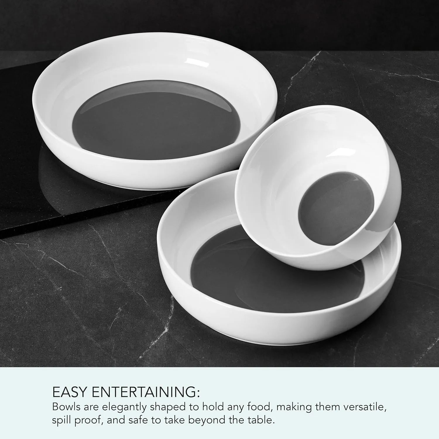 Mikasa Austyn Grey Bone China Lightweight Chip Resistant 9 Piece Dinnerware Bowl Set, Service for 3, White