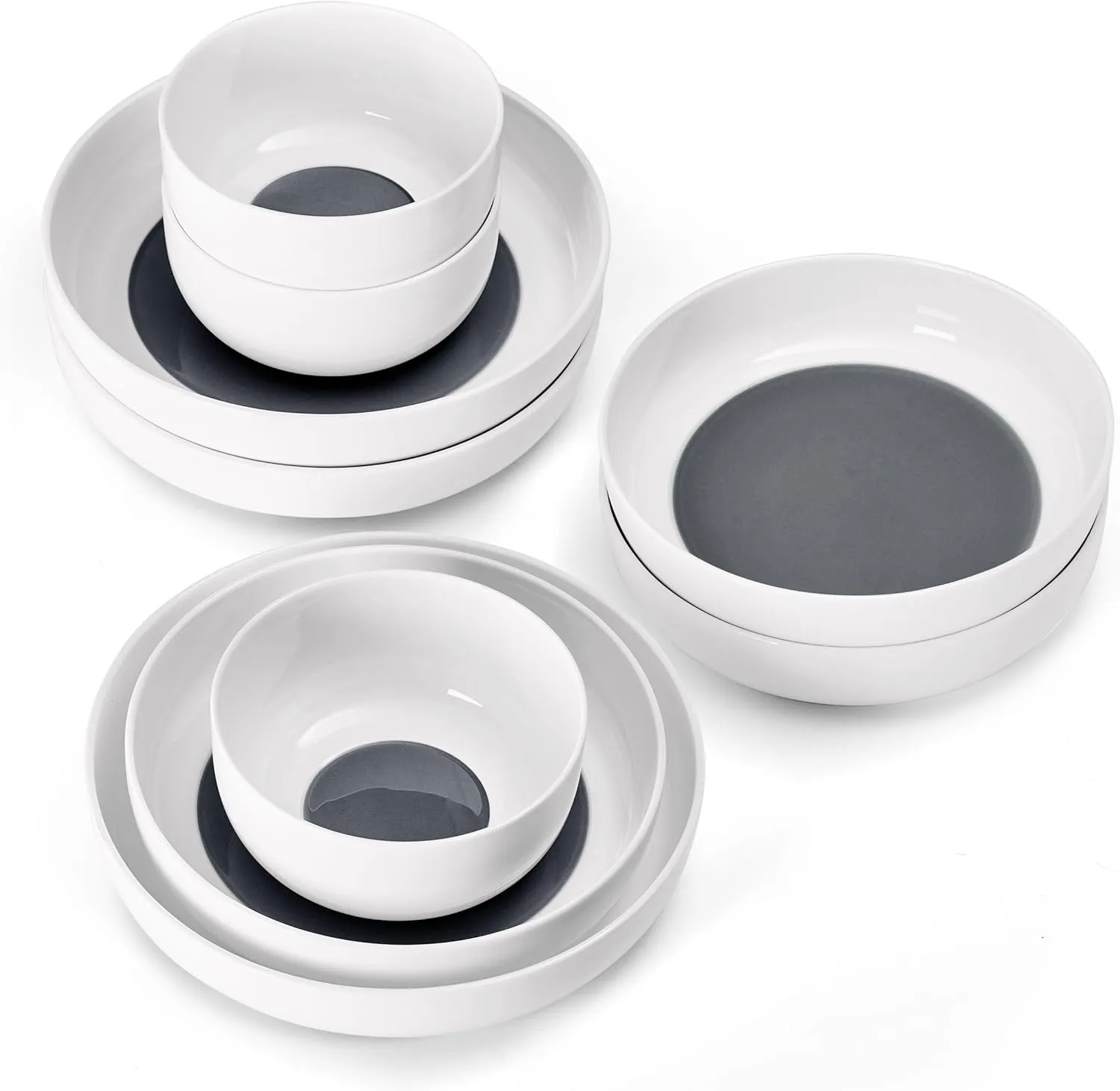 Mikasa Austyn Grey Bone China Lightweight Chip Resistant 9 Piece Dinnerware Bowl Set, Service for 3, White