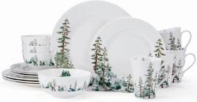 Mikasa Watercolor Forest Bone China Lightweight Chip Resistant 16 Piece Dinnerware Set, Service for 4, White