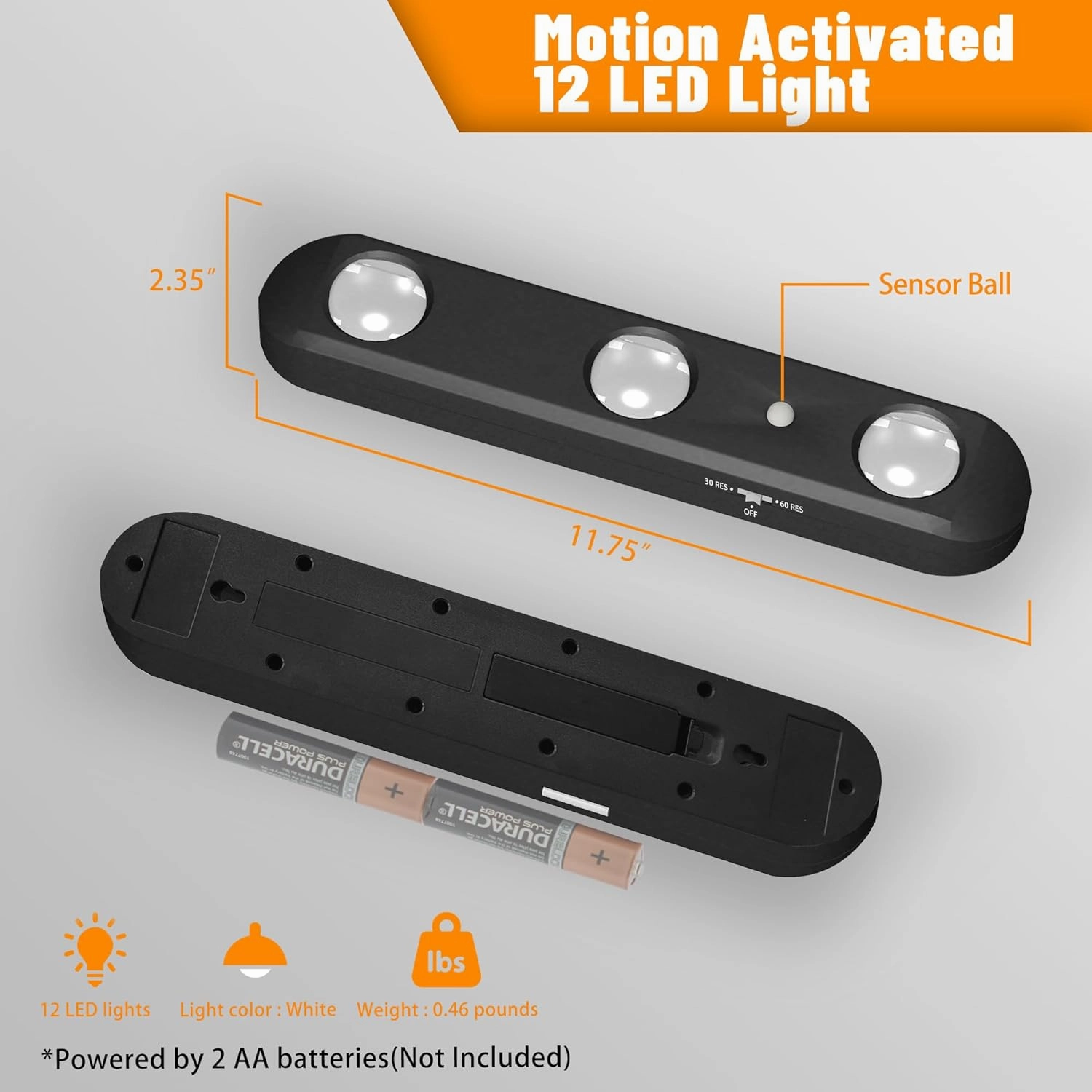 MIND&ACTION Gun Safe Lights, LED, 12 Bulbs, Motion Activated, Rotatable, Battery Powered (Black 2 Pack)