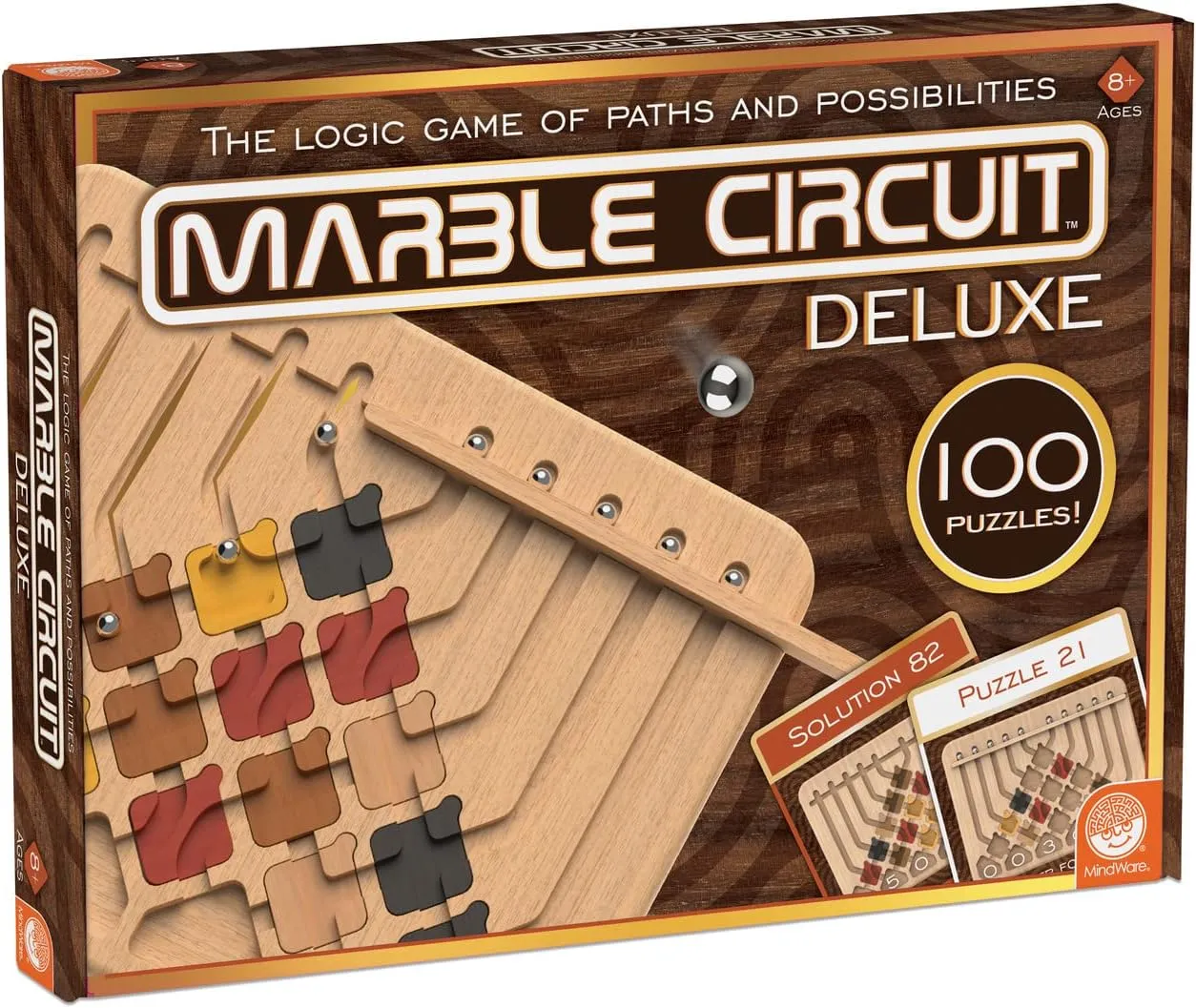 MindWare Marble Circuit Deluxe Brain Teaser Puzzles – Logic Game for 1 Player – Great Gift for Kids & Adults – Premium Marble Maze Game with 100 Brain Puzzles – Ages 8 