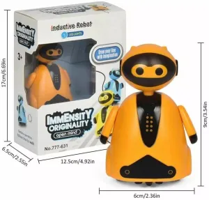 Mini Magic Inductive Robot Toy TracerBot Interactive Follow Black Line with LED Light Educational Toys for Kids(Orange)