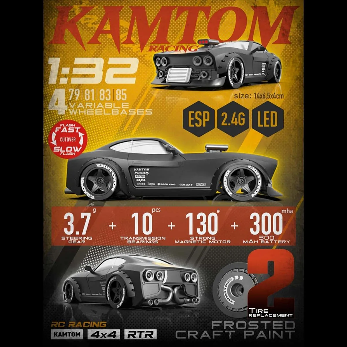 Mini RC Drift Car 1/32 Scale 4WD – Smart 32-Bit Control, ESP Gyro, 3-Mode LED Headlights, Adjustable Wheelbase, Indoor Racing Gift for Adults & Father’s Day/Red