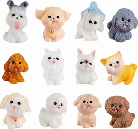 Mini Animal Figures 12 Pieces Cute Puppy Animal Figurines DIY Dollhouse Landscaping Decoration Ornaments