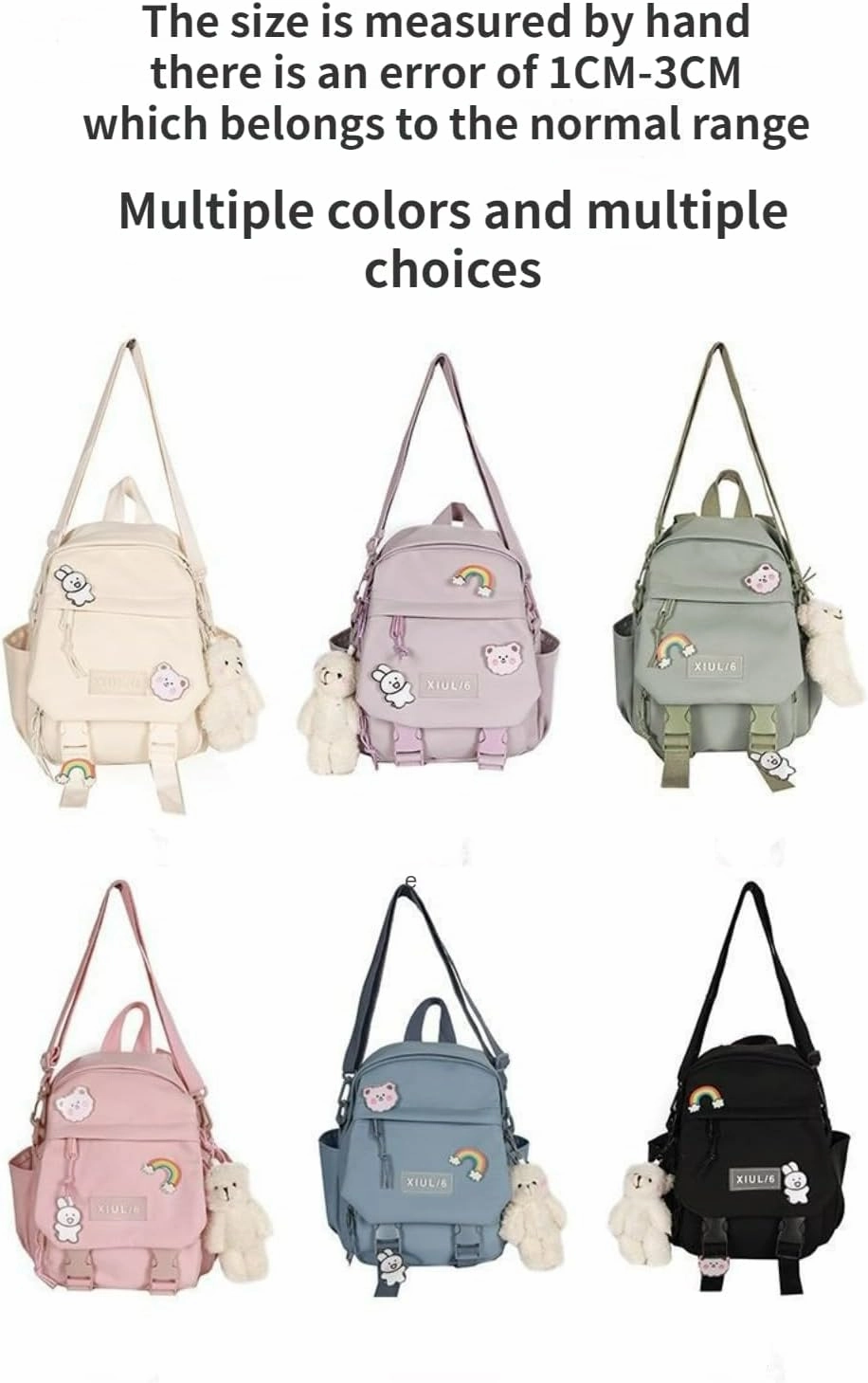 Mini Backpack Aesthetic Backpack Cute Canvas Backpack Casual Travel Daypacks Solid Color (Bag Badge Bear,Black)