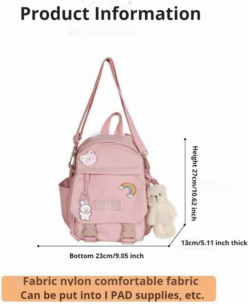 Mini Backpack Aesthetic Backpack Cute Canvas Backpack Casual Travel Daypacks Solid Color (Bag Badge Bear,Black)