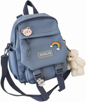 Mini Backpack Aesthetic Backpack Cute Canvas Backpack Casual Travel Daypacks Solid Color (Bag Badge Bear,Blue)