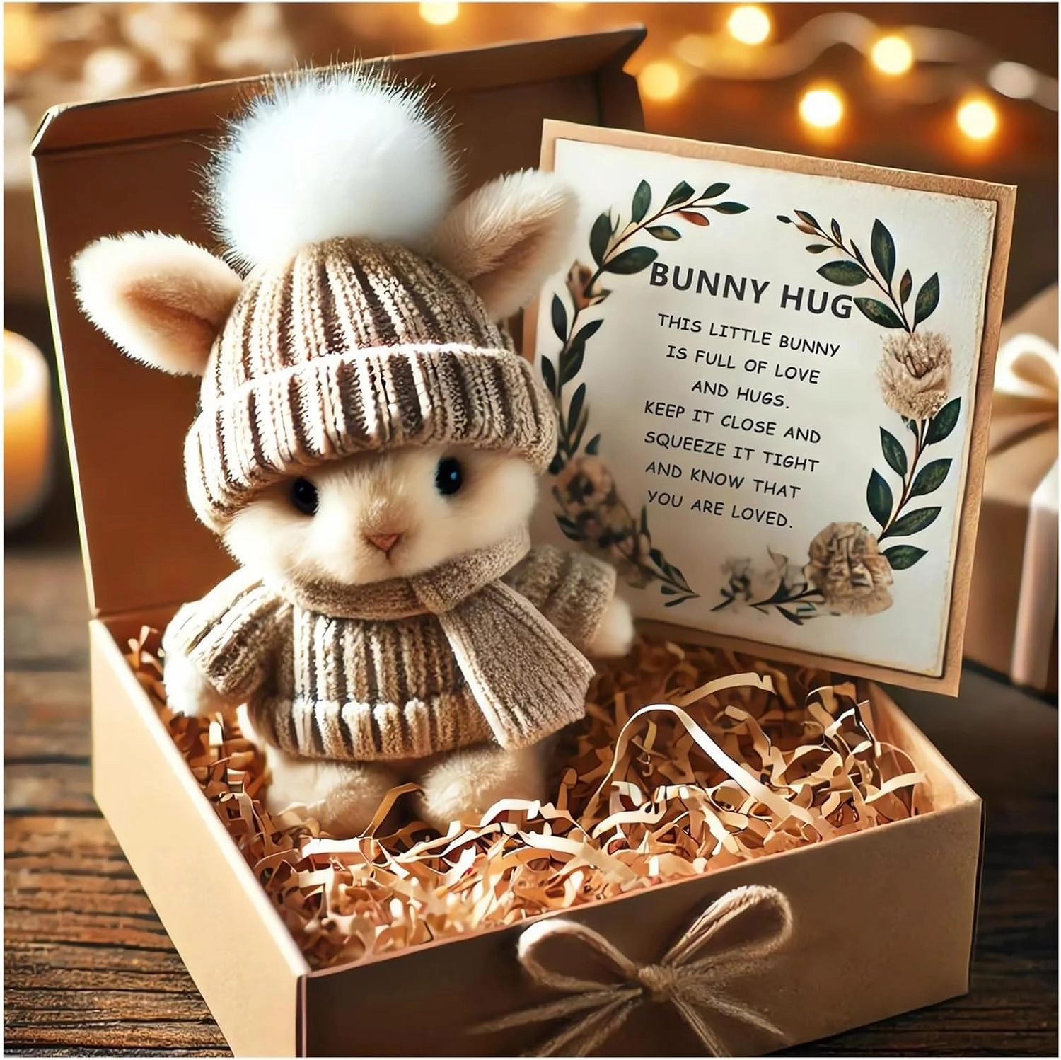 Mini Bunny Hug Cute Easter Gift Plush 2025 Bunny in a Box Hugs Positive Bunny Stuffed Animal Rabbit Soft Floppy Easter Ideas Bunnies Basket Stuffers Doll Emotional Support Inspirational Gifts (A1)