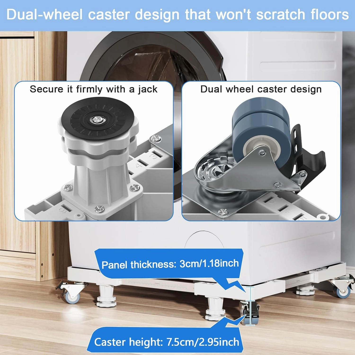Mini Fridge Stand with 4 Locking Twin Wheels Washing Machine Stand Base 4 Strong Feet Adjustable Universal Mobile Roller Base for Furniture Portable Refrigerator Dryer Stand 40-60 cm(White, 881LB)