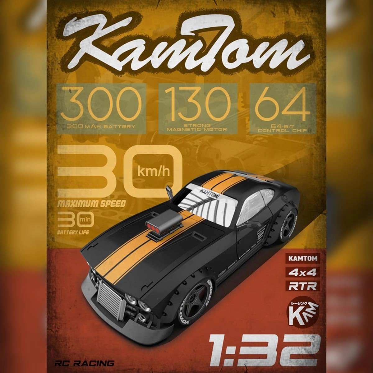 Mini RC Drift Car 1/32 Scale 4WD – Smart 32-Bit Control, ESP Gyro, 2-Mode LED Headlights, Adjustable Wheelbase, Indoor Racing Gift for Adults & Father’s Day/Black