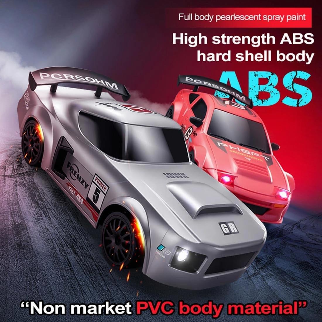 Mini RC Drift Car Model with Lights, 1/24 Scale RC Electric 4WD Racing Car Controllable Two Speed Switching, 2.4GHz Remote Control High Speed Race Drifting Cars Toy for Boys Adults