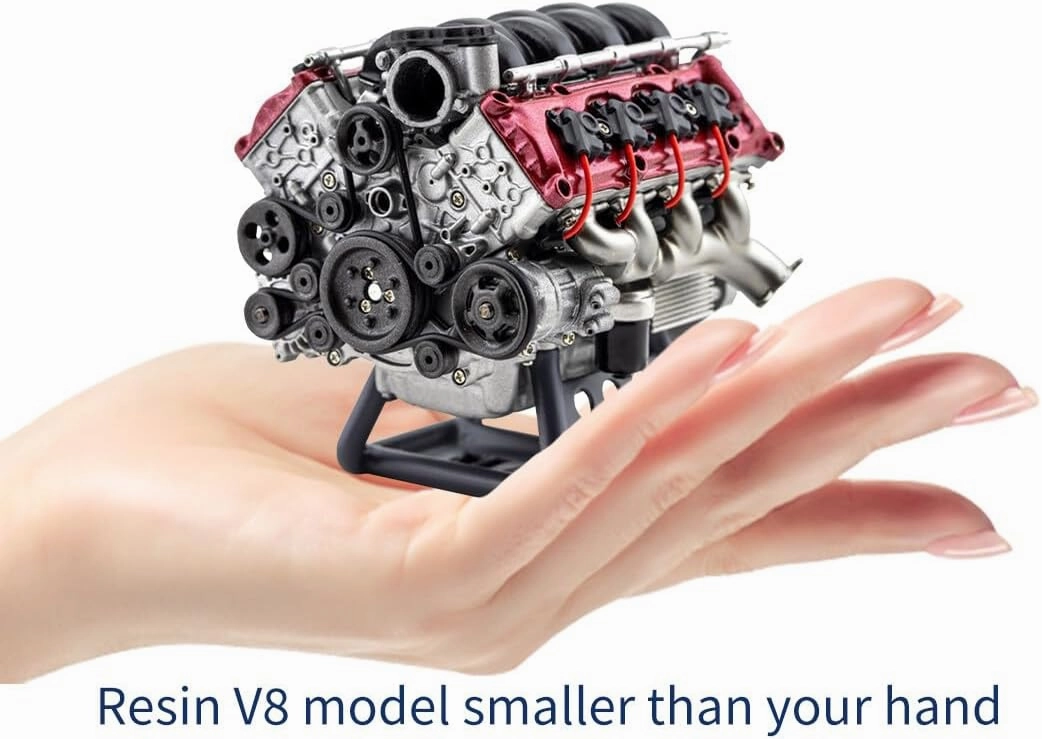 Mini V8 Engine Model Kit, MAD RC 3D Printing Resin Simulation Dynamic V8 Engine Internal Combustion Engine Model DIY Assembly for AX90104 SCX10Ⅱ Capra VS4-10 Pro/Ultra Model Car (KIT Version)