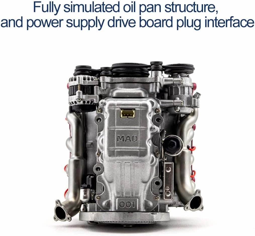 Mini V8 Engine Model Kit, MAD RC 3D Printing Resin Simulation Dynamic V8 Engine Internal Combustion Engine Model DIY Assembly for AX90104 SCX10Ⅱ Capra VS4-10 Pro/Ultra Model Car (KIT Version)