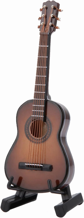 Miniature Guitar Model, Mini Wooden Guitar Model with Stand and Case Musical Ornaments Model Display Miniature Dollhouse Display Accessories Craft Home Decor Collectible Decoration (10CM)