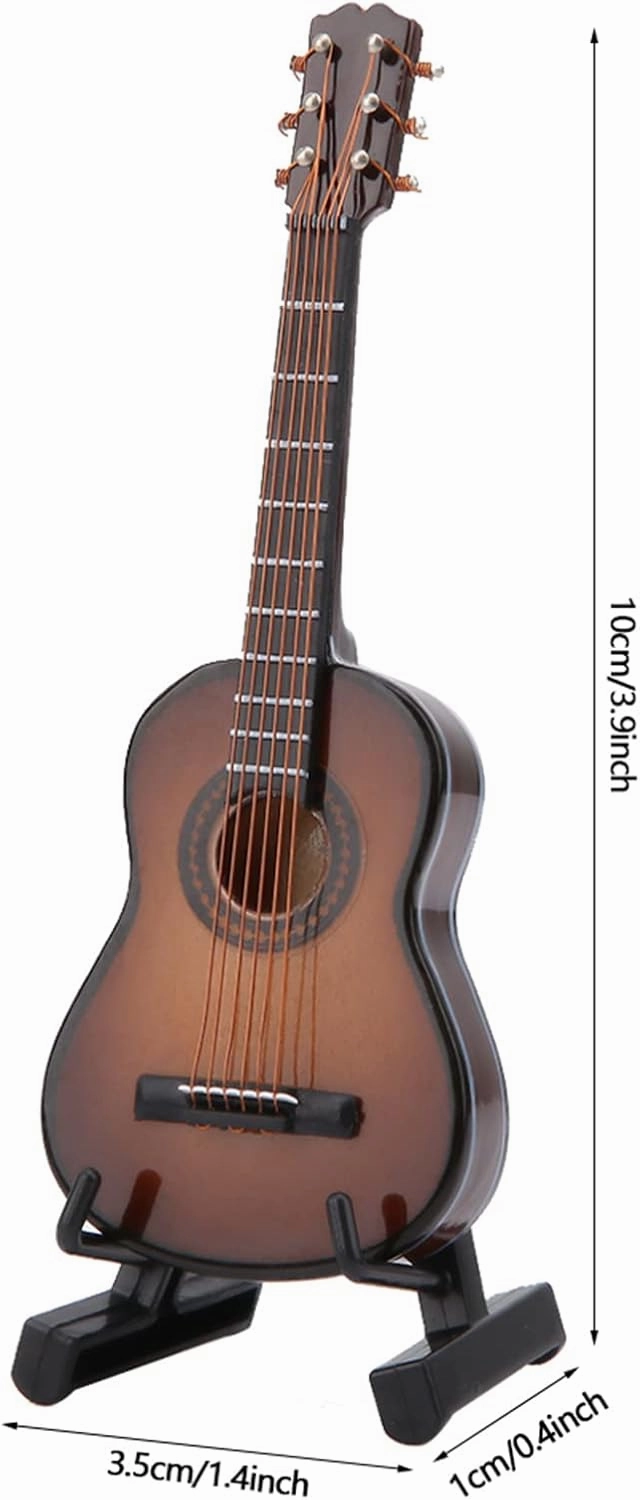 Miniature Guitar Model, Mini Wooden Guitar Model with Stand and Case Musical Ornaments Model Display Miniature Dollhouse Display Accessories Craft Home Decor Collectible Decoration (10CM)