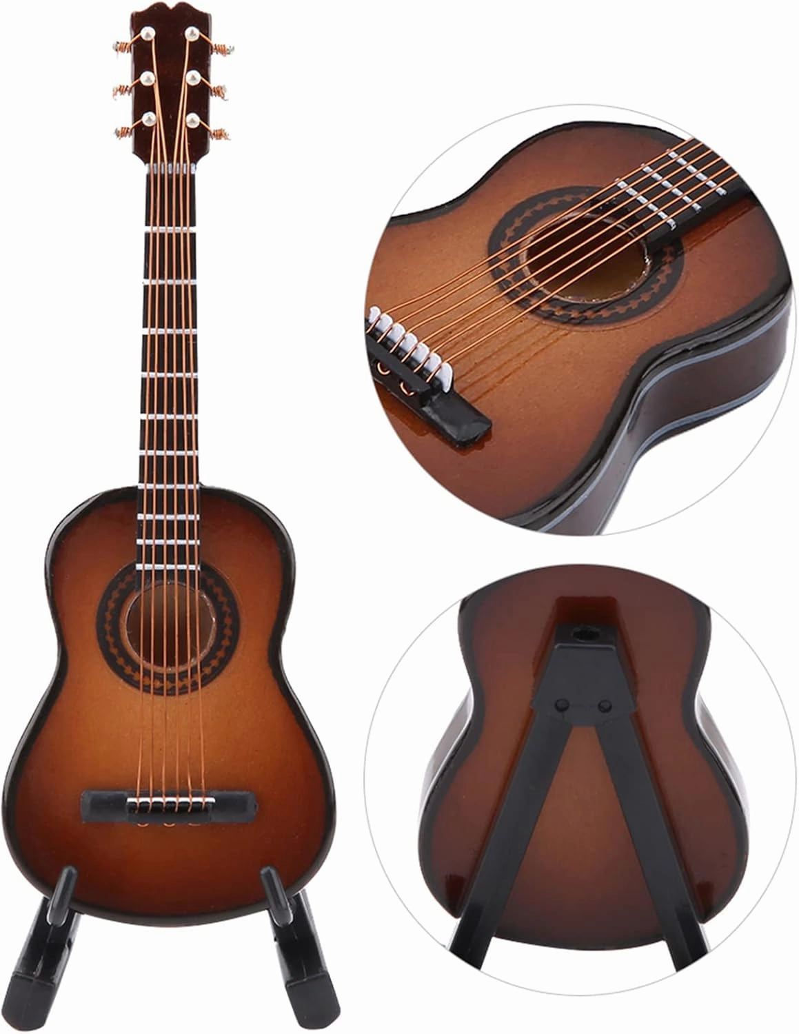 Miniature Guitar Model, Mini Wooden Guitar Model with Stand and Case Musical Ornaments Model Display Miniature Dollhouse Display Accessories Craft Home Decor Collectible Decoration (10CM)