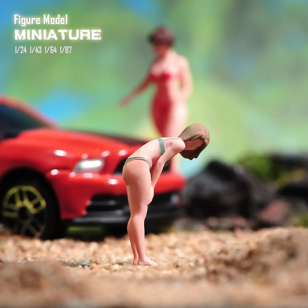 Miniatures Diorama 1/24 1/64 1/43 1/87 Scale Bikini Girls Curved Waist Style Female Scene Figure Doll Action Figure Model for Car Vehicles (Painted, 1:24 Scale)