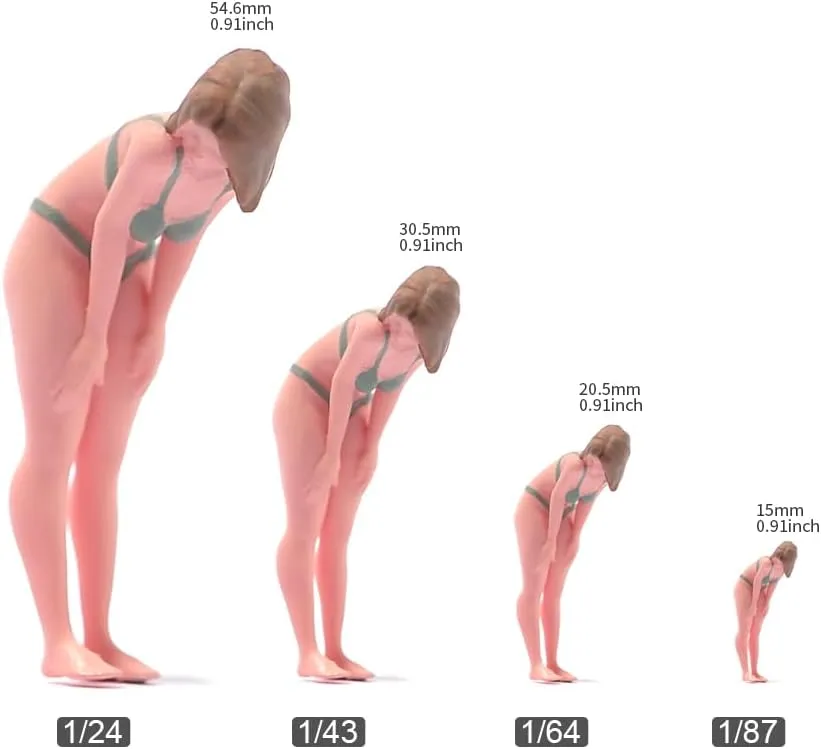 Miniatures Diorama 1/24 1/64 1/43 1/87 Scale Bikini Girls Curved Waist Style Female Scene Figure Doll Action Figure Model for Car Vehicles (Painted, 1:24 Scale)