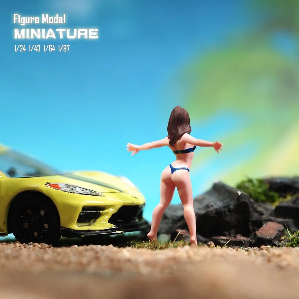 Miniatures Diorama 1/24 1/64 1/43 1/87 Scale Bikini Girls Open Your Arms Female Scene Figure Doll Action Figure Model for Car Vehicles (Painted, 1:64 Scale)