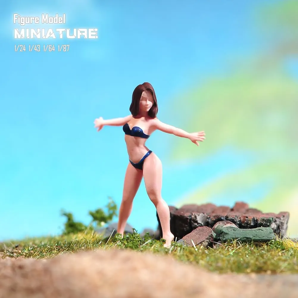 Miniatures Diorama 1/24 1/64 1/43 1/87 Scale Bikini Girls Open Your Arms Female Scene Figure Doll Action Figure Model for Car Vehicles (Painted, 1:64 Scale)