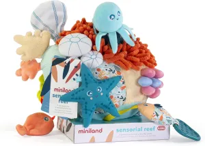 Miniland Sensorial Reef Plush Rattle: Baby Toy & Toddler for Teething, Sensory Development, and Textured Fun - Toty Finalist, Fully Washable Baby Tools for Children