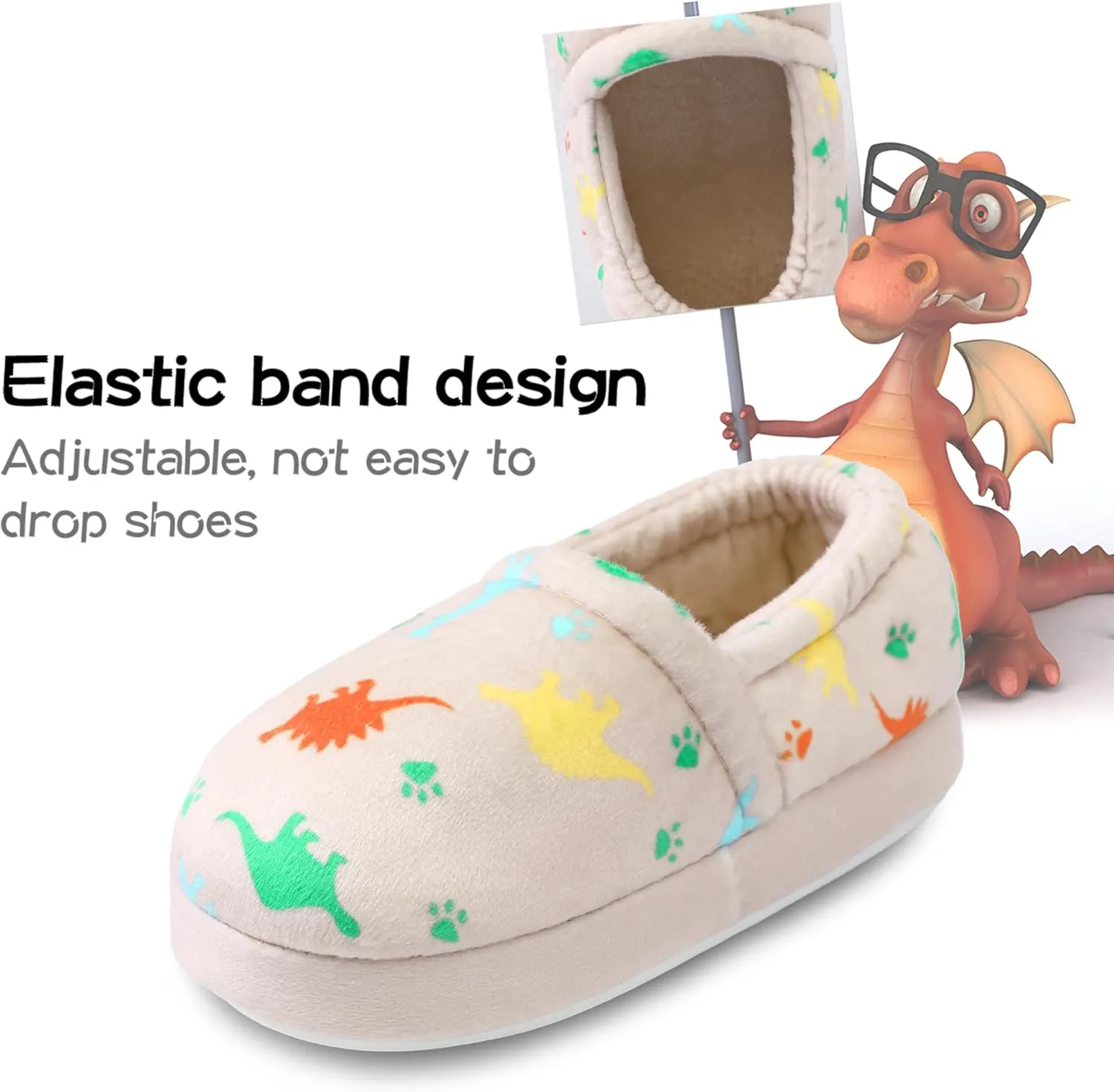 MIXIN Boys Slippers Indoor House Slippers Bedroom Dinosaur Soft Warm Boys House Shoes with Memory Foam
