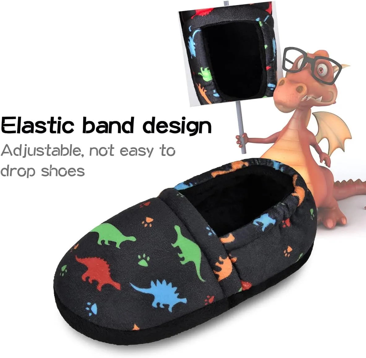 MIXIN Boys Slippers Indoor House Slippers Bedroom Dinosaur Soft Warm Boys House Shoes with Memory Foam