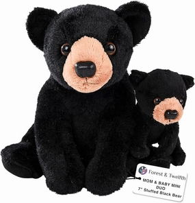 Mom and Baby Mini Black Bear Stuffed Animals for Boys and Girls, Safari Baby Shower Decorations, Nursery Decor, Zoo Animals for Toddlers, Realistic Toys, Soft, Huggable and Squeezable