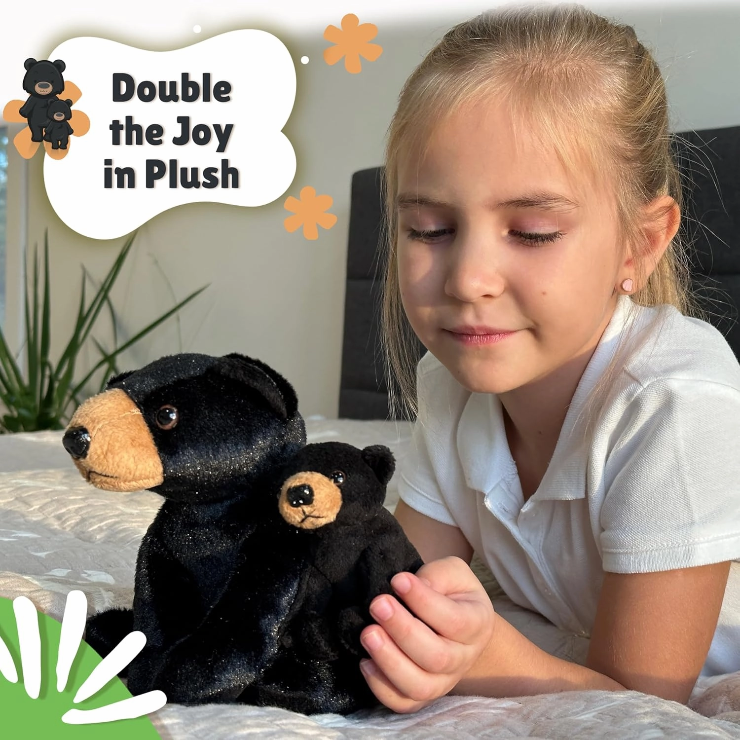 Mom and Baby Mini Black Bear Stuffed Animals for Boys and Girls, Safari Baby Shower Decorations, Nursery Decor, Zoo Animals for Toddlers, Realistic Toys, Soft, Huggable and Squeezable