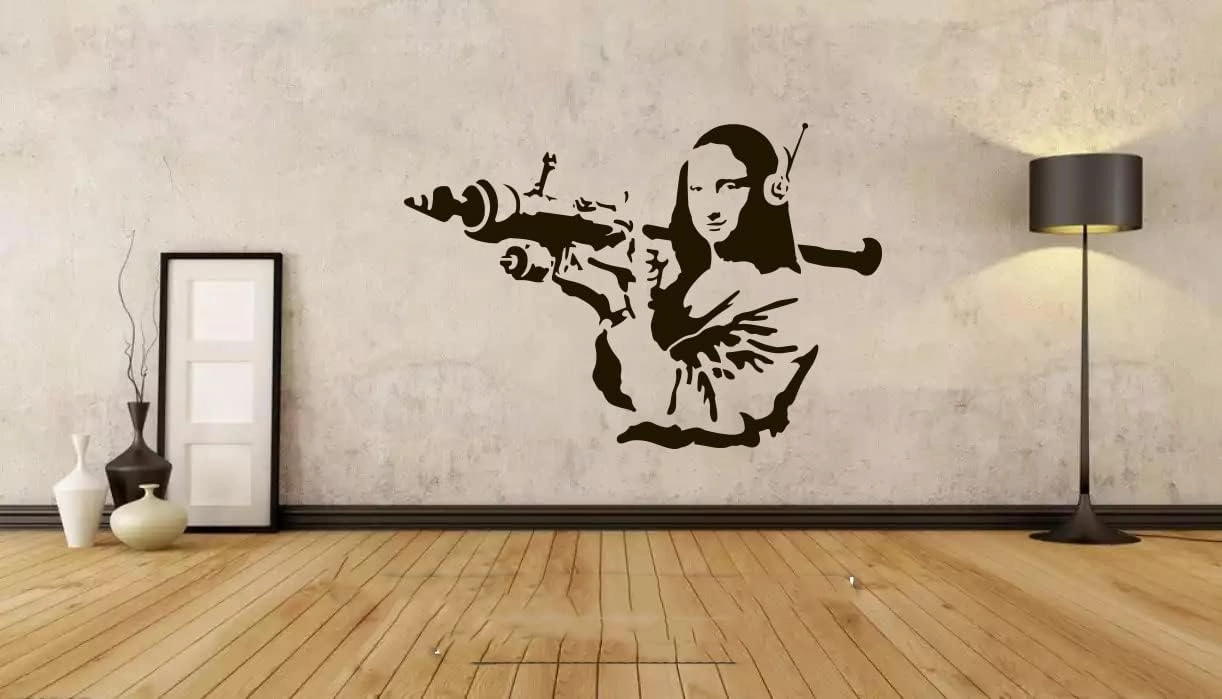 Mona Lisa Wall Decals Mona Lisa with Bazooka Stickers Decorative Design Ideas for Your Home or Office Walls Removable Vinyl Murals EC-0691
