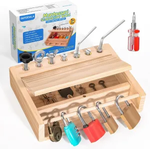 Montessori Screwdriver Board Set-Lock and Key Toy,Kids Tool Set,Montessori Busy Board Toys for 3 4 5 Year Old,Preschool Learning Sensory - Fine Motor Skills - STEM Toys