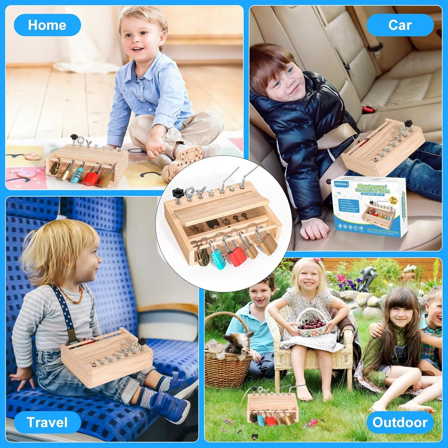 Montessori Screwdriver Board Set-Lock and Key Toy,Kids Tool Set,Montessori Busy Board Toys for 3 4 5 Year Old,Preschool Learning Sensory - Fine Motor Skills - STEM Toys