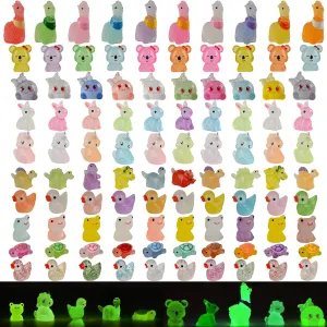Mood Lab Mini Resin Animals Glow in The Dark - 100 pcs Tiny Luminous Figurines - Miniature Garden Decor for Outdoor or Indoor Decor