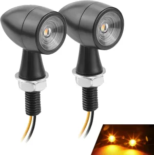 Motorcycle Turn Signals Led, Bullet Front Rear Indicator Small Blinker with Amber Lamp, 12V Universal Turn Signals Light for Harley Yamaha Hon-da kawasaki Cafe Racer Cruiser Dirt Bike (Black)