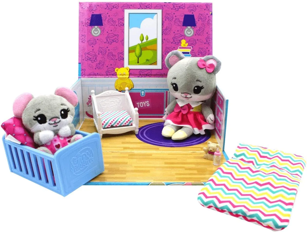 Mouse Family Stuffed Animal Naptime Nursery Playset- Play Nursery Set for Girls & Toddlers Includes Big Sister and Baby Stuffed Animal Mouse- Made from Kid-Friendly Materials