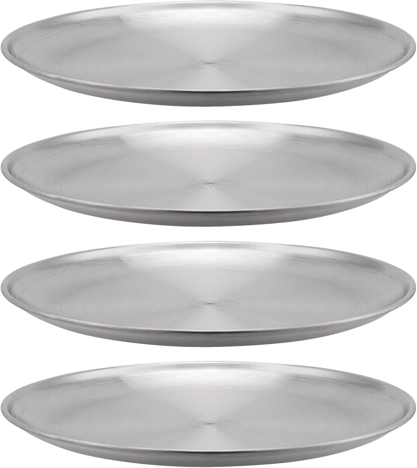 MOUYAT 4 PCS 12 Inch Large Stainless Steel Plate, 30cm Round Dinner Metal Plates, Metal Salad Steak Plates Reusable Dinner Dish for Eating Serving Camping Outdoor BBQ Home Kitchen, Polished Silver