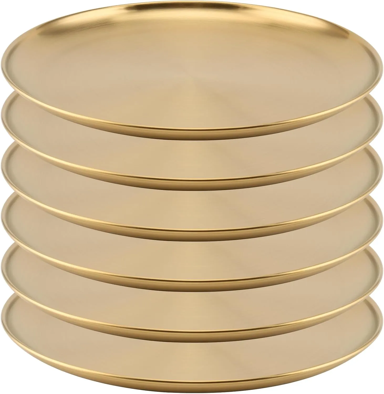 MOUYAT 6 PCS 12 Inch Large Stainless Steel Plate, 30cm Round Dinner Metal Plates, Metal Salad Steak Plates Reusable Dinner Dish for Eating Serving Camping Outdoor BBQ Home Kitchen, Frosted Gold