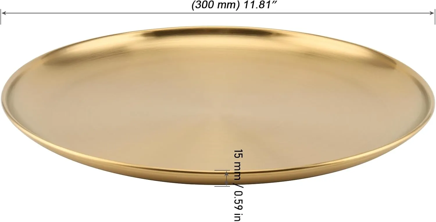 MOUYAT 6 PCS 12 Inch Large Stainless Steel Plate, 30cm Round Dinner Metal Plates, Metal Salad Steak Plates Reusable Dinner Dish for Eating Serving Camping Outdoor BBQ Home Kitchen, Frosted Gold