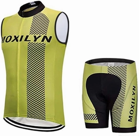 MOXILYN Men's Cycling Vest Road Bike without Sleeves Jersey Zipper Pokcet Bicycle Shorts with Padded Cycling Clothing Set