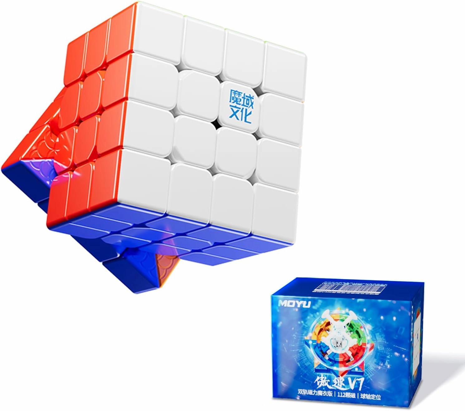 Moyu Aosu V7 4x4 Magnetic Stickerless UV Coated Speed Cube, 4 by 4 Professional Cube, 112 Magnets, Anti-Stick Design Adjustable Elasticity Magnetic Cube (2-Track UV Coated)