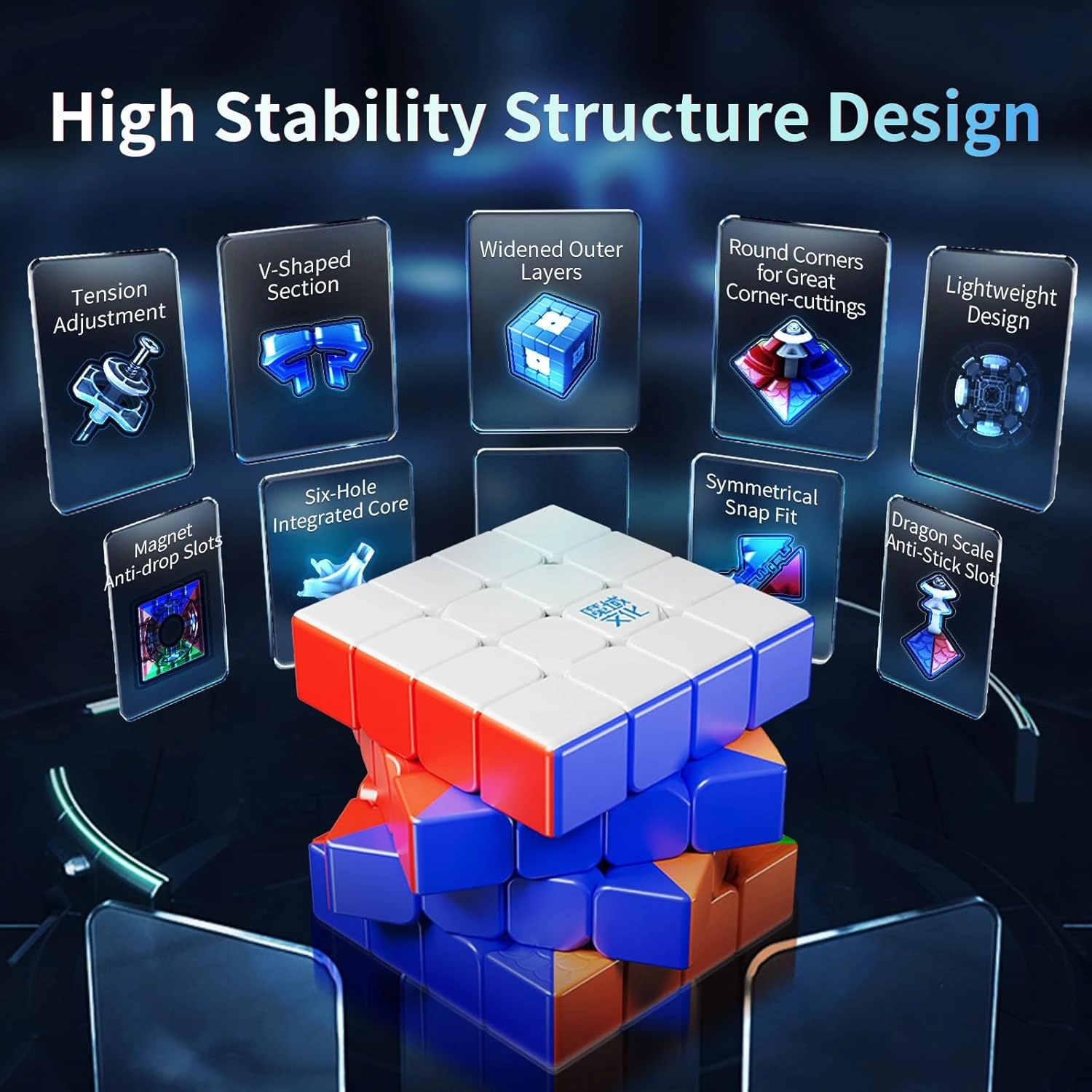 Moyu Aosu V7 4x4 Magnetic Stickerless UV Coated Speed Cube, 4 by 4 Professional Cube, 112 Magnets, Anti-Stick Design Adjustable Elasticity Magnetic Cube (2-Track UV Coated)