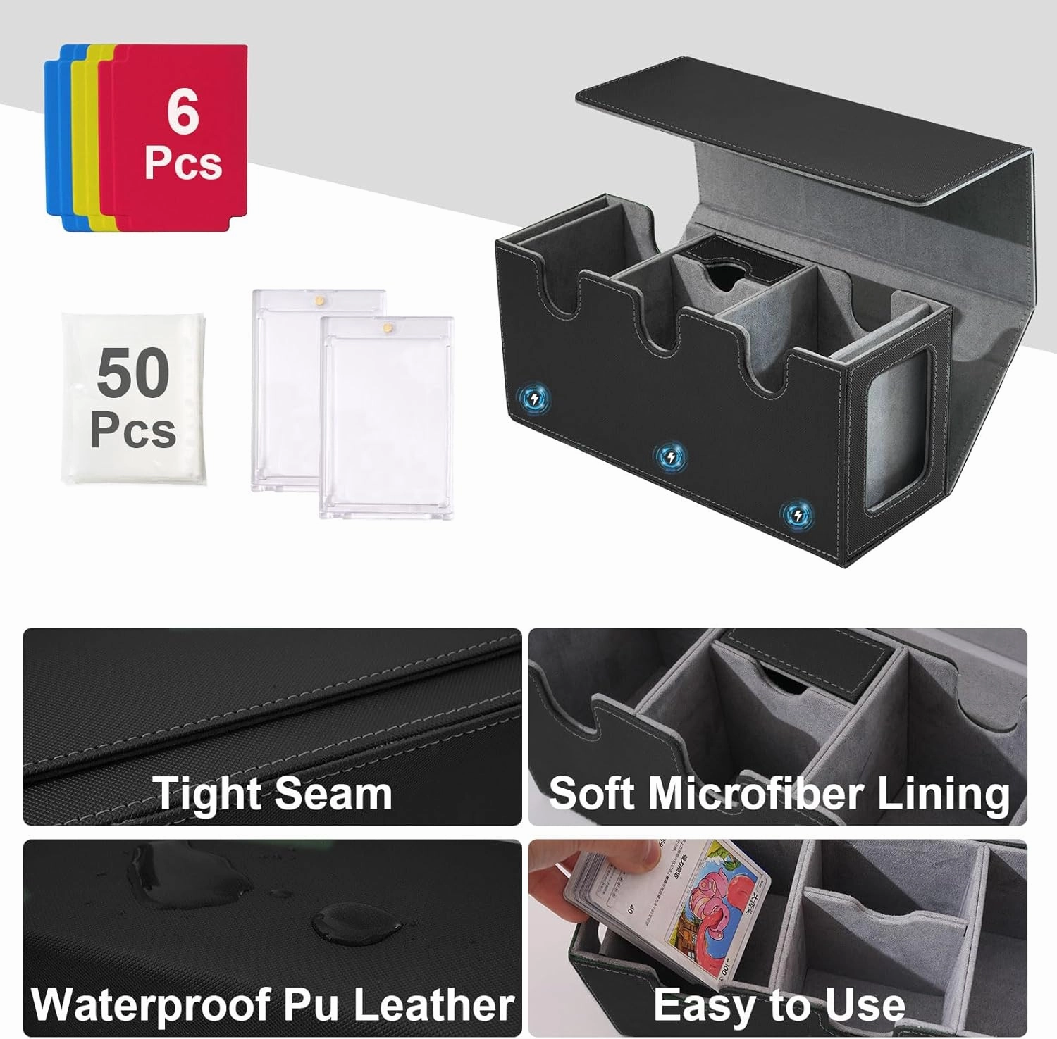 MTG Deck Box with 2 Commander Display, 4-in-1 Card Deck Case, Strong Magnet Card Organizer for Magic Commander TCG CCG, 6 Dividers & 50  Film & Dice Tray (Grey)
