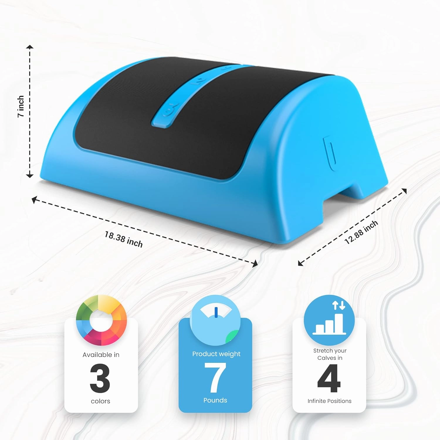 Multitask hands free while you stretch your calves for plantar fasciitis, foot pain, Achilles tendinitis, and more. Made in the USA. (Blue)