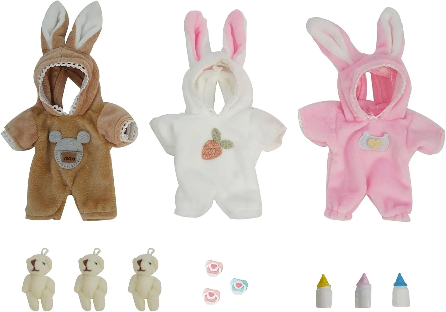 MYREBADY 3 Pcs Cute Reborn Doll Clothes Set, Mini Baby Clothes Accessories Include Bear Dolls and Baby Bottle Nipples for 4.5-5.5 inch Dolls